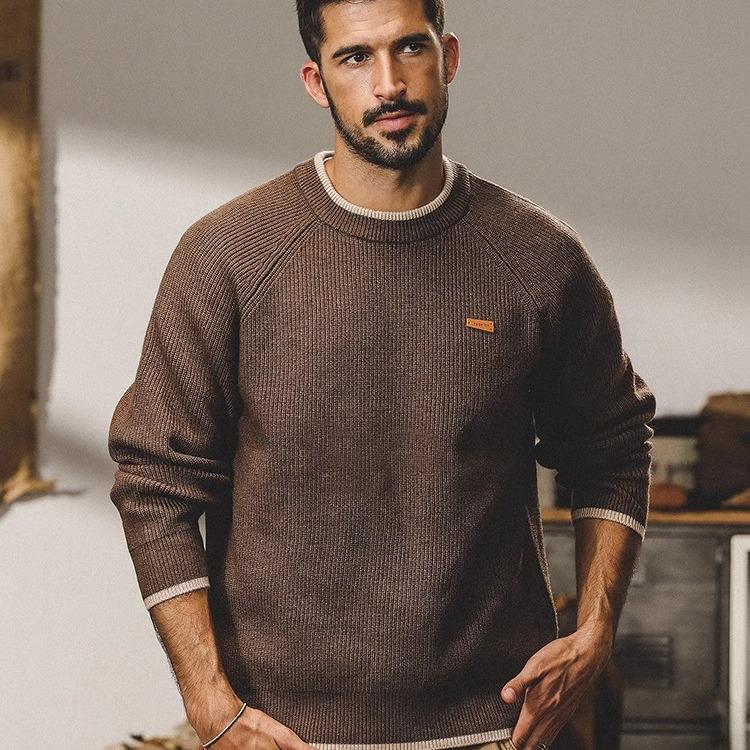 Men's American Retro Crew Neck Loose Winter Sweater - Trendy Knitwear Base Layer