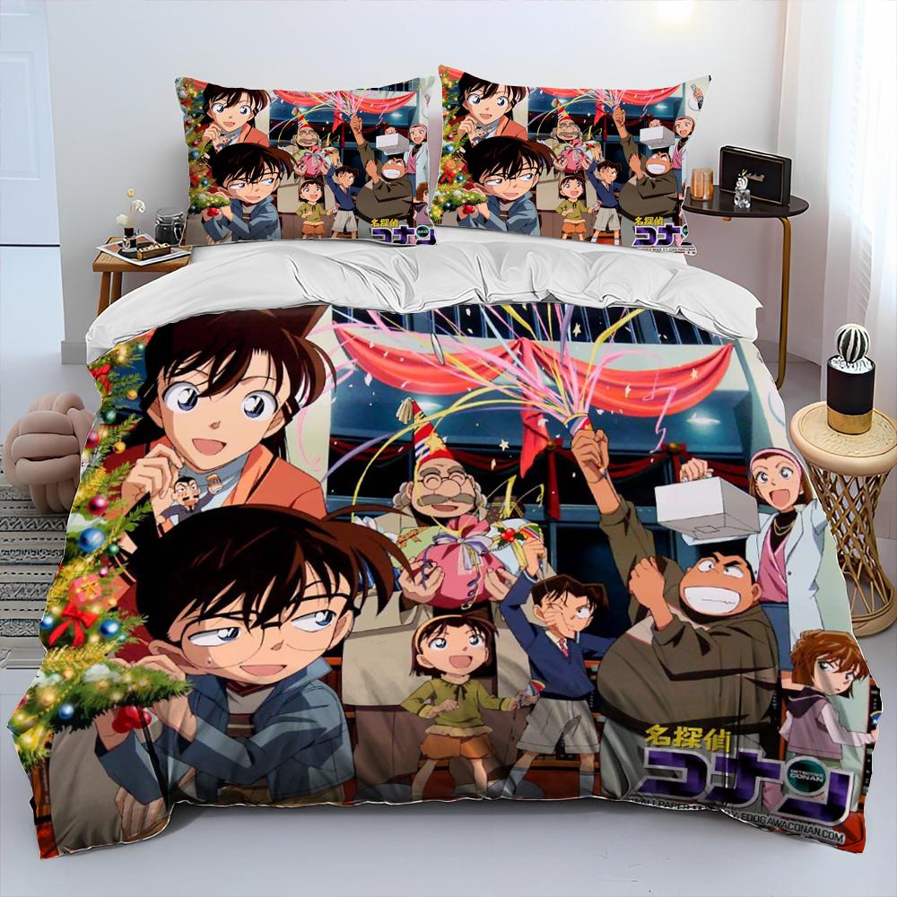 Comforter Detective Conan Cartoon Anime Comforter Bedding Set Bed Set King Queen Size Bedding Set Kids