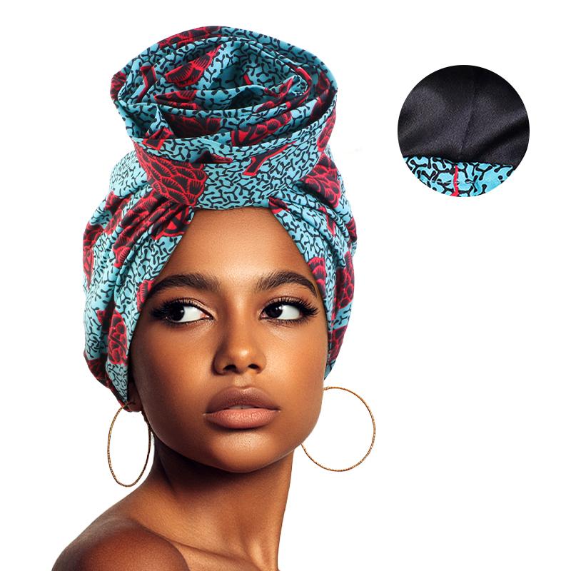 Afrikanischer Turban für Damen, gefüttert mit Satin, große Blumenmütze, Kopftuch mit Blumenmuster, muslimisches Kopftuch, Damenmütze