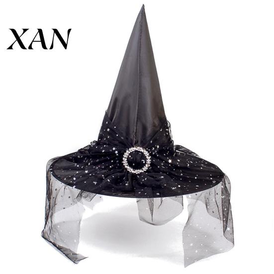 Pălărie de Vrăjitoare Neagră Pălărie de Vrăjitor de Halloween, Con Cosplay pentru Adulți Copii cu Pânză de Păianjen Decorativă Decor Stea, Recuzită Costum Petrecere Gotică, Trick or Treat