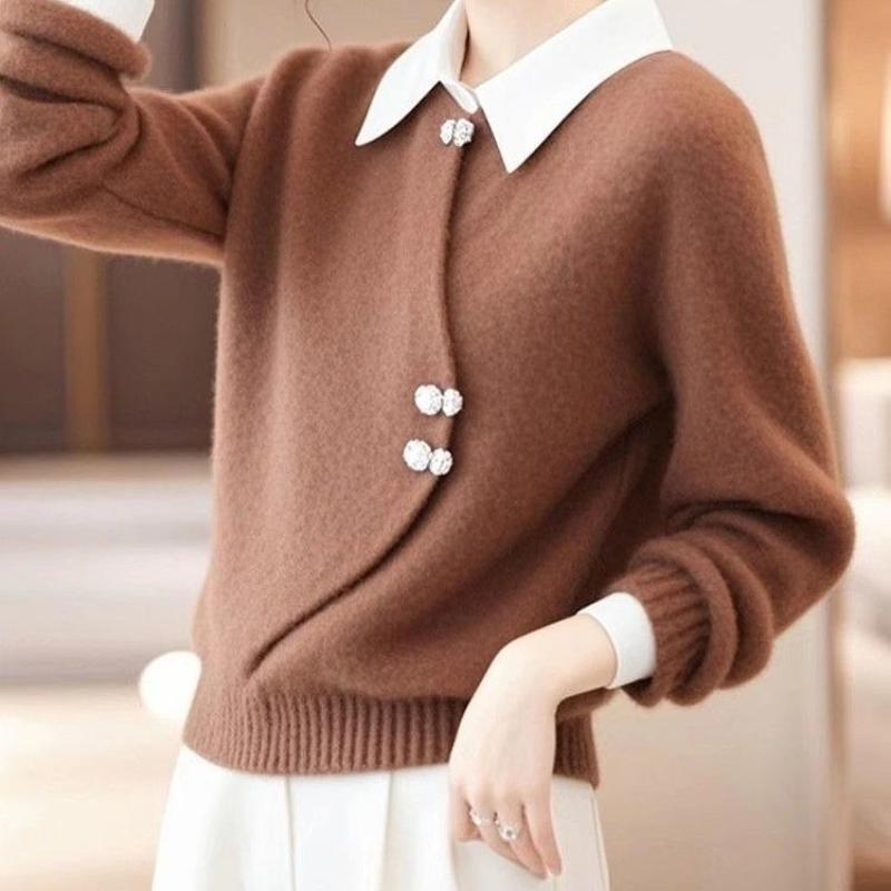 Lazy tröja i kinesisk stil, pullover, färgkontrast, slag, ledig, elegant topp