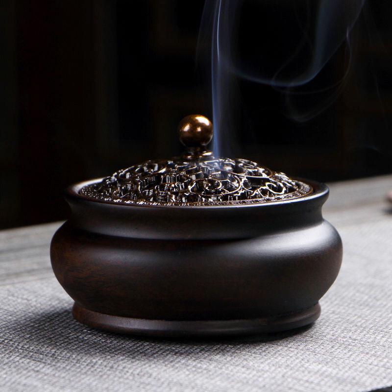 Ebony Large Wooden Sandalwood Incense Burner | Indoor Auspicious Clouds Agarwood Holder | Creative Tea Ceremony Ornament