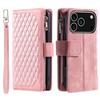For iPhone 17 Pro Wallet Case Rhombus Stitching Line PU Leather Phone Cover with Wrist Strap