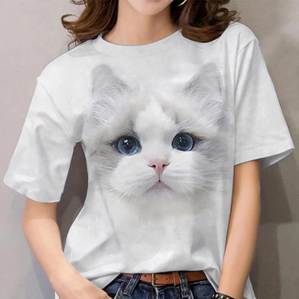 Women's Girl 3D Printed Cat Pattern Summer Casual Street Short Sleeved Top T-shirt