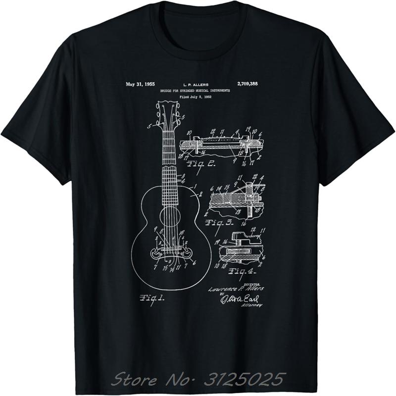 Classic Vintage Patent Print 1955 Guitar Bridge T-Shirt Unisex Cotton Tshirt Oversized T Shirt Fitness Tees Tops Men's Clothing