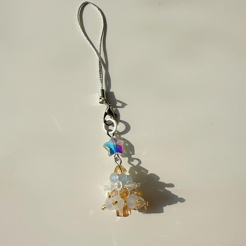 Cute Christmas Mobile Phone Straps Bead Christmas Tree Keychain Lanyard Bag Pendant Decoration Year Gift