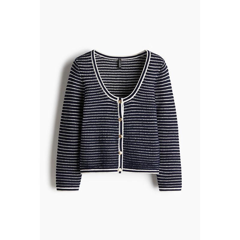 

HM Женская одежда Шерстяной свитер 2025 Лето Новый Длинный рукав Однобортный Текстура Низкий воротник Кардиган 1264243