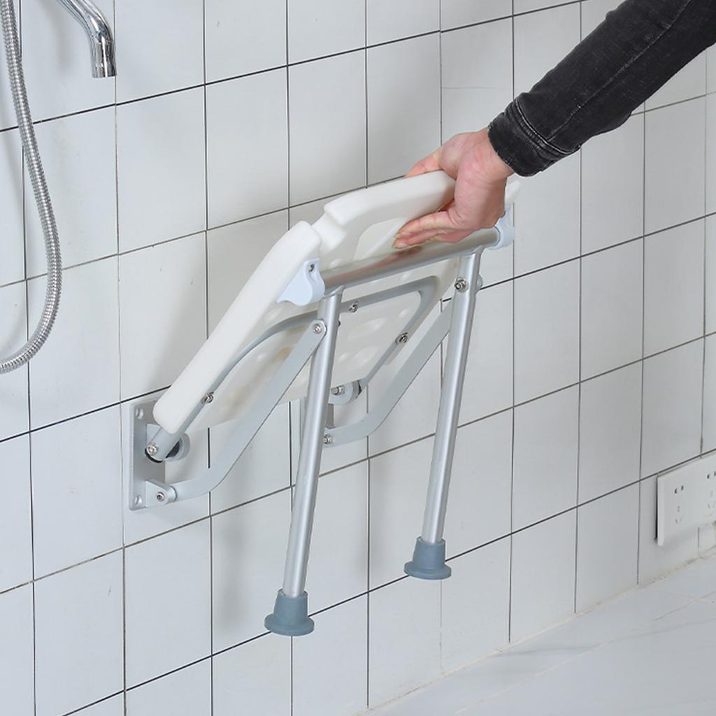 Asiento de Ducha Plegable Altura Ajustable Antideslizante Montado en la Pared para Personas Mayores Embarazadas Lesionadas