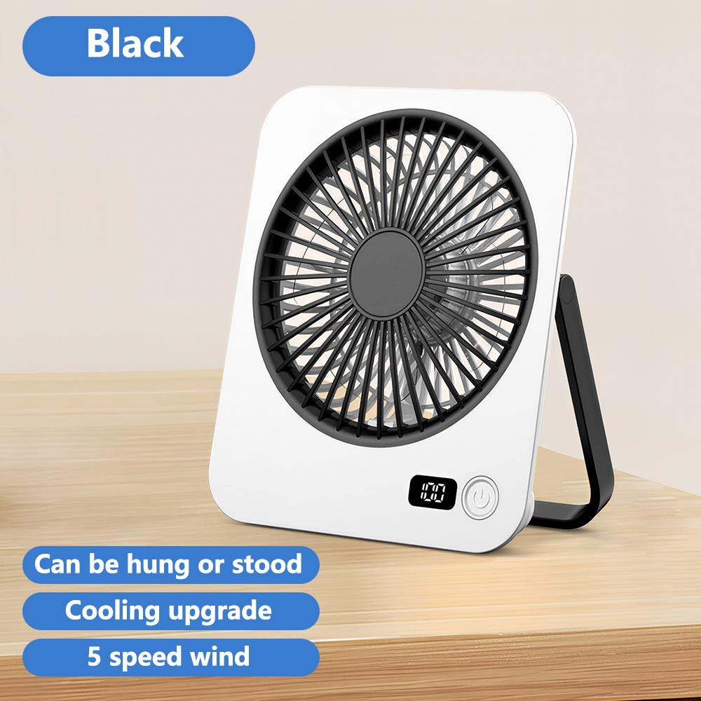 Silent Mini Desktop Fan with Digital Display 5 Speed Wind USB Rechargeable Portable Fan Low-noise Brushless Motor Foldable Fan
