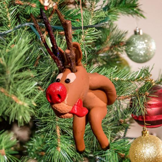 Christmas Pendant Shit Reindeer Decoration Christmas Theme Pattern Design Resin Pendant Home Party Holiday Decor DIY Gift