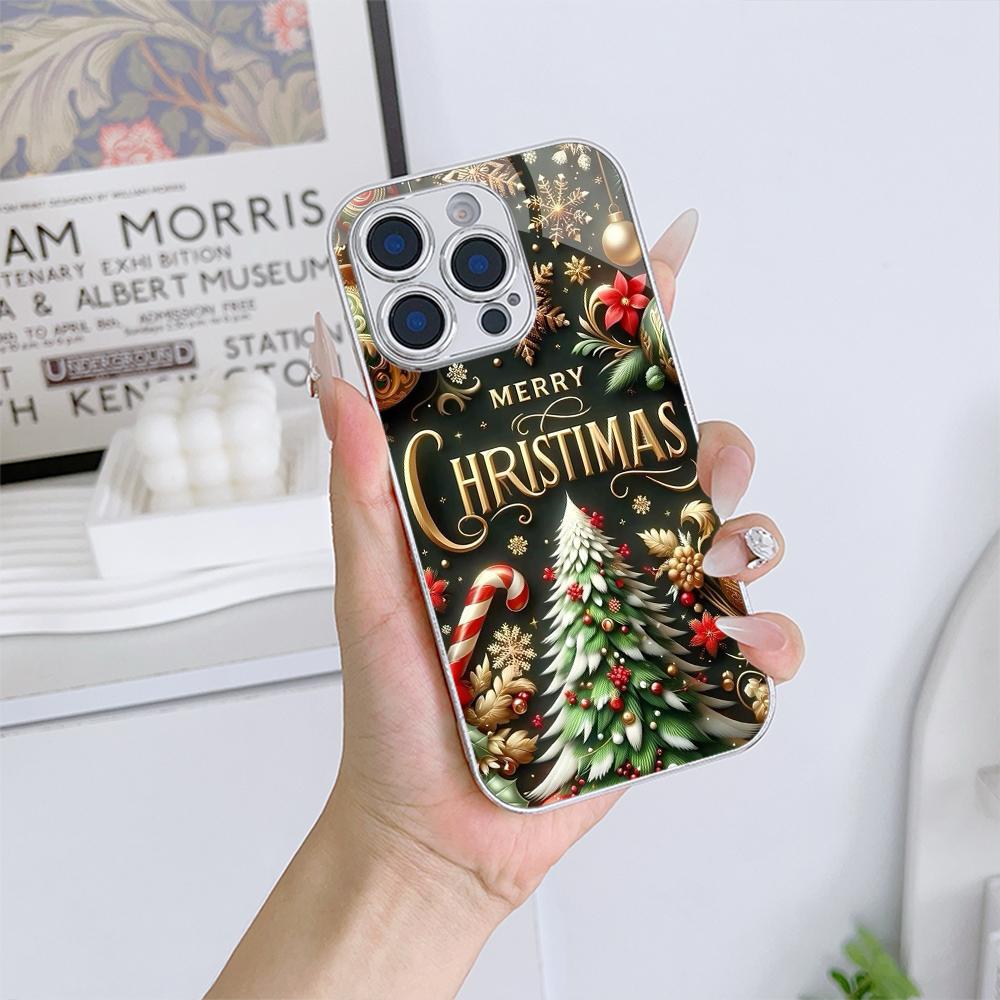 

Чехлы для телефонов Ae105 Happy New Year art Christmas из гальванизированного стекла для Samsung S25 Ultra iPhone 16 Xiaomi Redmi OPPO, полная защита объектива, задняя крышка Vivo V30 5G
