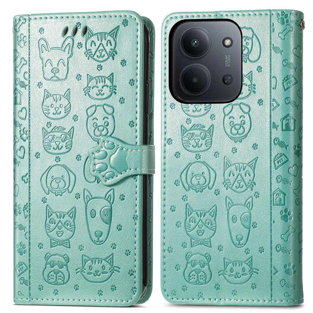 Phone Case For Xiaomi Redmi 15C 4G (EU) (173mm)/15C 5G (EU) (173mm)/Poco C85 4G (173mm) Flip Wallet Leather Cover with Cute Cat Dog Pattern