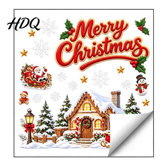 Decorative Glass Stickers for Christmas Window Cling PVC Waterproof Santa Claus/ Elf Snowman/Elk/House Stickers Reusable Film Holiday Home