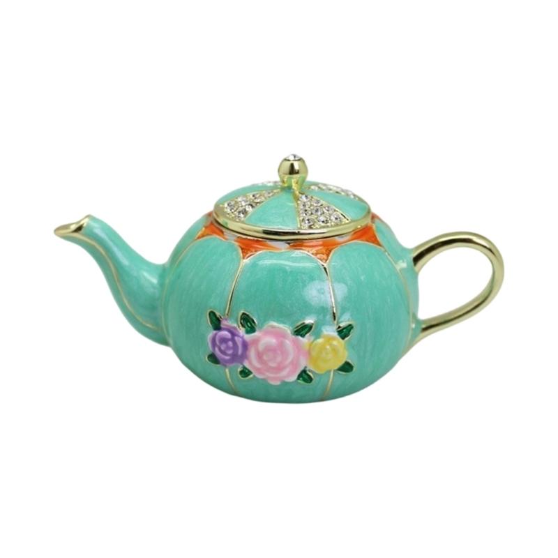 A52E Chinese Enamel Alloy Jewelry Accessories Holder Teapot Desk Ornament