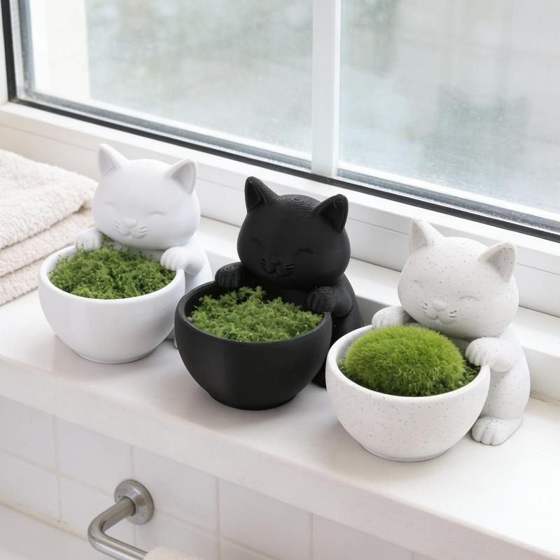 Black White Cat-Shaped Pot Cute Animal Desktop Succulents Ornament Plant Pots Flowerpot Potting Home Garden Offices Accessories