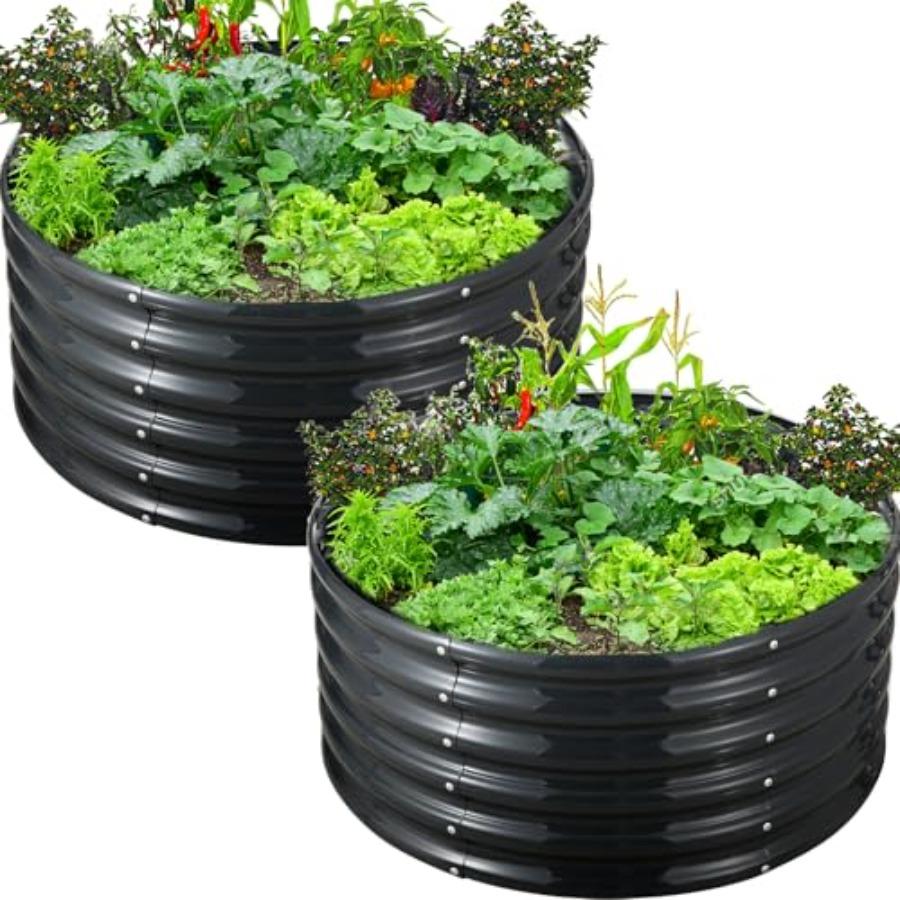 

High Round Galvanized Raised Garden Bed Kit Box Dia 3 x H 1.5Ft 2 Pack Metal Outdoor Flower Bed Steel Patio Ground Planter for United States