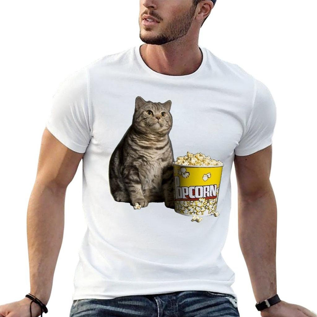 popcorn cat T-Shirt Print Casual Short Sleeve