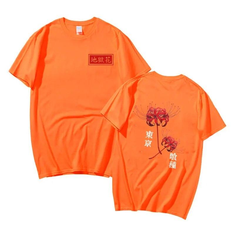 Japanese Unisexga Unisex Women Fashion Kanekiken T-shirts Anime Tokyo Ghoul Spider Lily Print Tshirt Unisex Women Harajuku Casual T Shirt