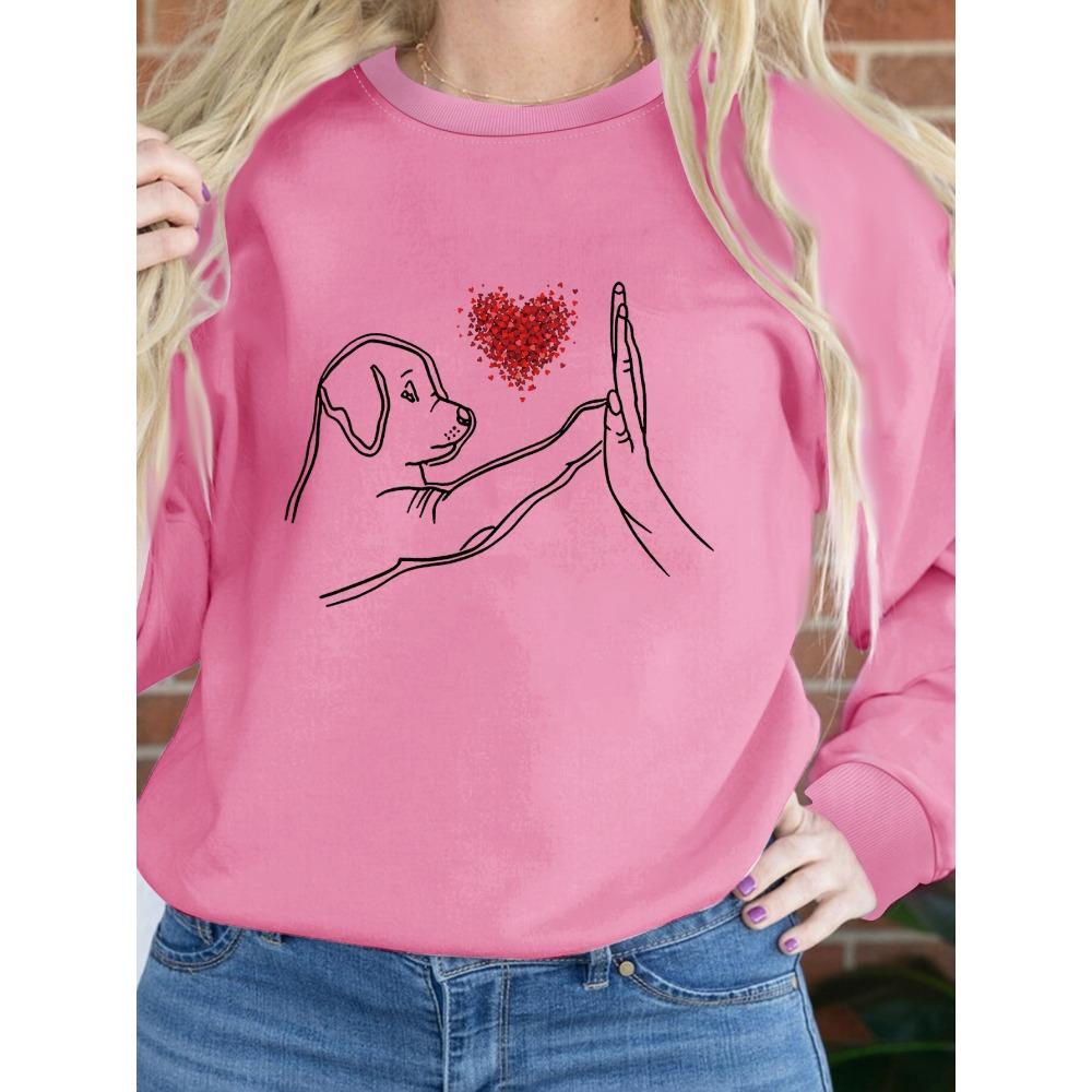 

Женский свободный черный свитшот с круглым вырезом Осень и Зима Большой размер Плюшевый Комфортный Милый Пес S розовый