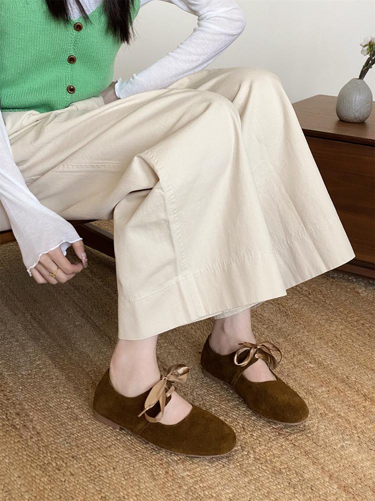 Leather French retro Mary Jane shoes shallow mouth single shoes women's 2025 round head non-slip Birken one-word buckle beanie shoes tide