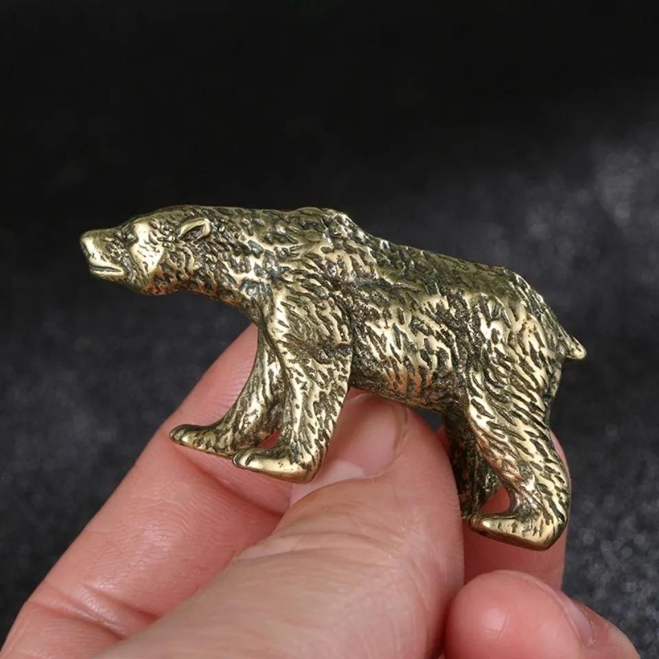 1PCS Solid Brass Polar Bear Figurines Miniatures Bronze Animal Decoration Antique Small Ornament