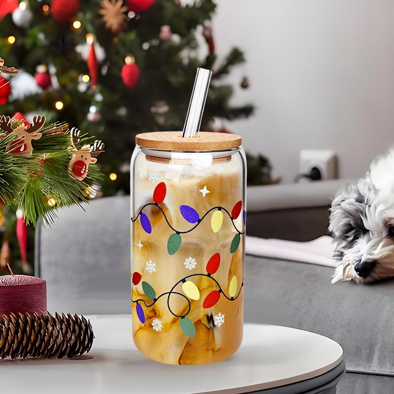 Color Changing Christmas Cup,Cute Color Changing Glass,Reusable Ice Coffee Travel Mug,18Oz Capacity With Lid And Straw