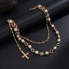Salircon New Exquisite Luxury Cross Pendant Imitation Pearl Keychain Belt Chain Men Punk Trousers Jean Chain HipHop Jewelry Gift