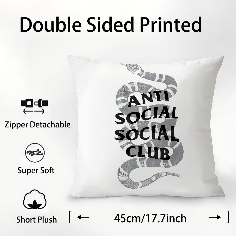 

A-Anti Social Social Club Pillow Case Plush Fabric Soft Double Sided Print Sofa Cushion Cover Throw Pillow Covers 16x16Inch