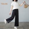 Women Casual Pants Elastic High Waist Buttons Zipper Fly Long Trousers with Pockets Solid Color Straight Wide Leg Slacks Daily Wear