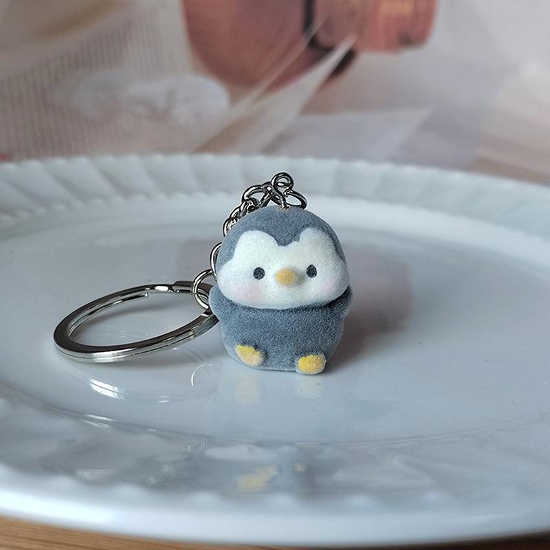3D Flocking Elephant Hedgehog Hippo Penguin Keychain Phone Lanyard Cute Cartoon Animal Keyring Bag Pendant Couple Key Holder