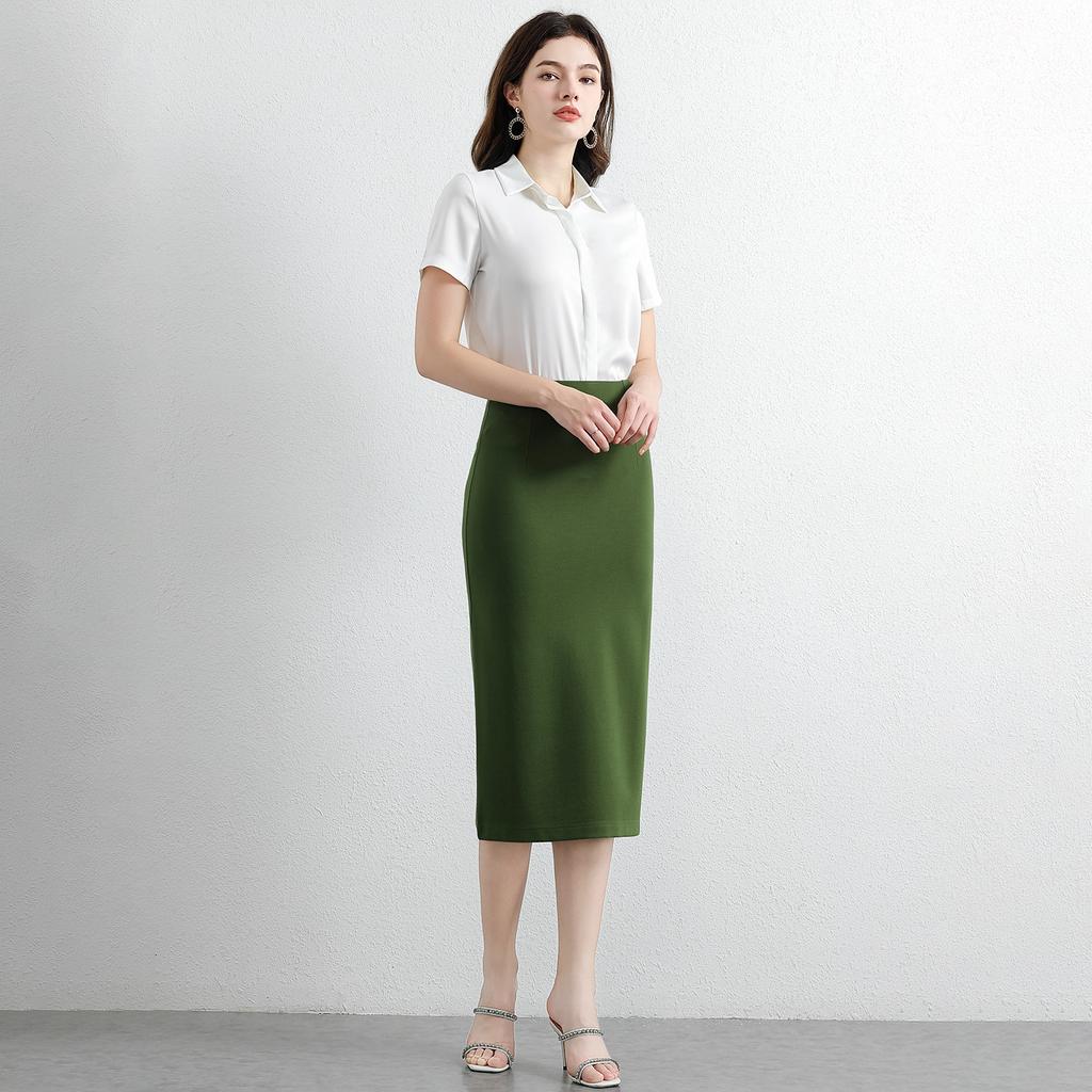 Damen Pendler Midilanger Rock Hüftrock, High-End Gefühl von Schlankheit, Schwarzer Professioneller Rock, Damen Stretchrock