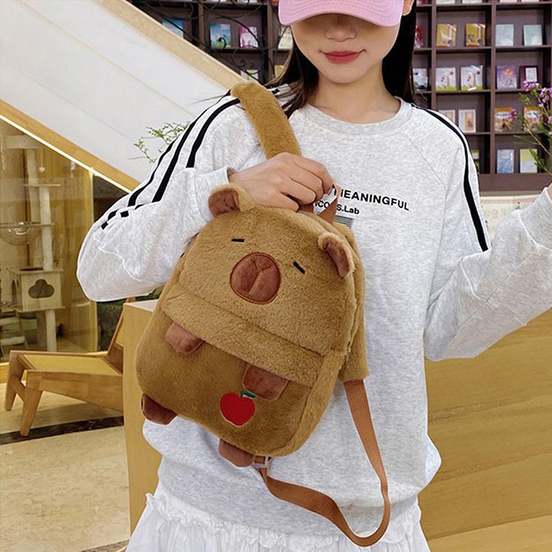 1Pc Kawaii Capybara Plush Backpack For Women Versatile Cartoon Funny Capibala Crossbody Bag Large Capacity Tote Bag
