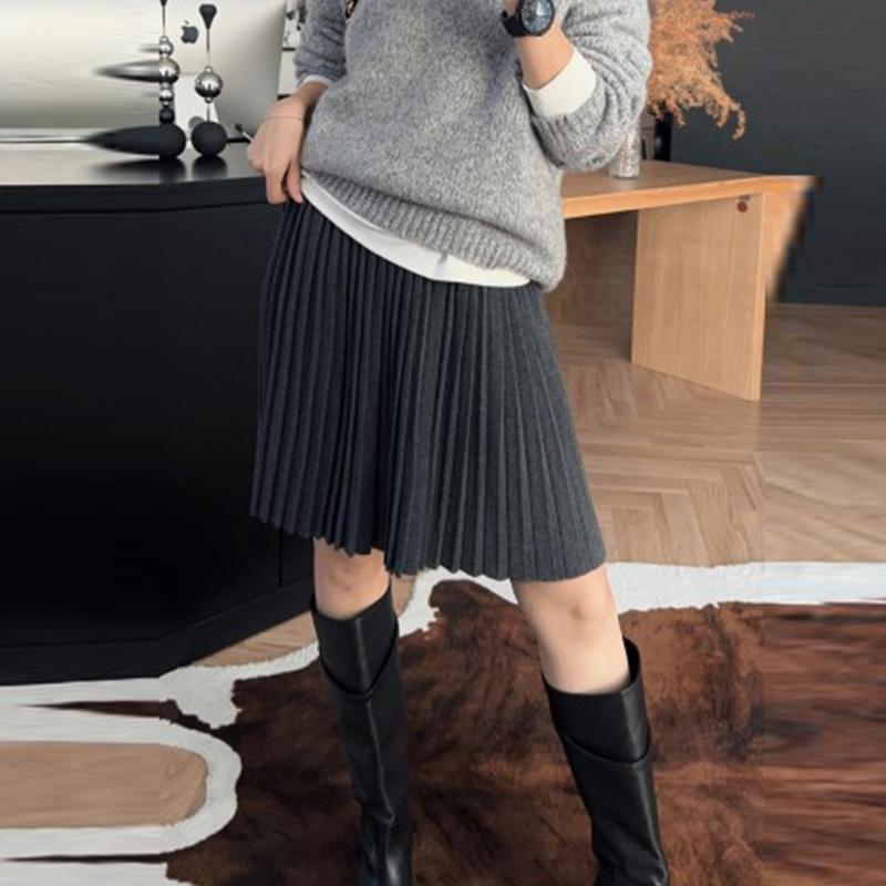

Stylish A-Line Pleated Midi Skirt - School-Inspired Look for Autumn/Winter, Age-Reducing Women s Fashion XXL серый
