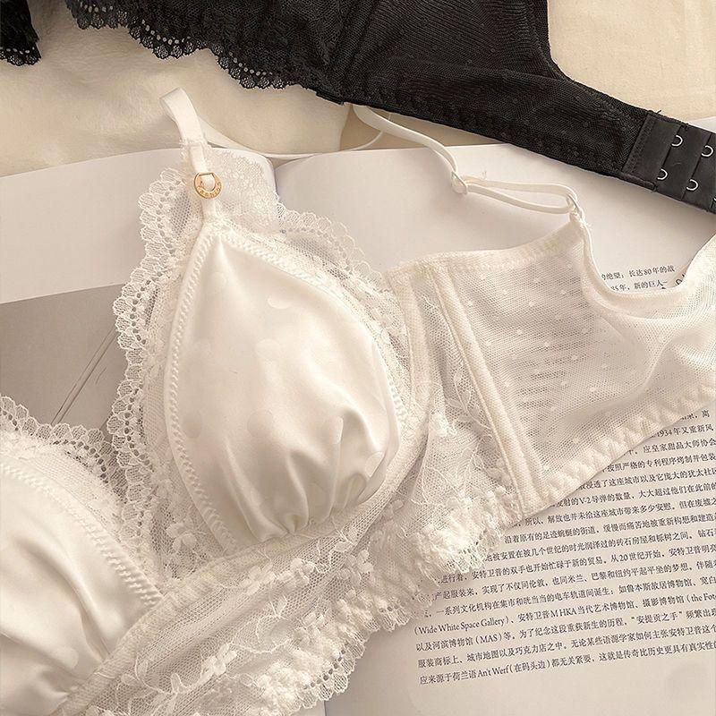 French Sweet Girl Lace Underwear Exquisite Satin Small Chest Push Up Non-wired Thin Bra