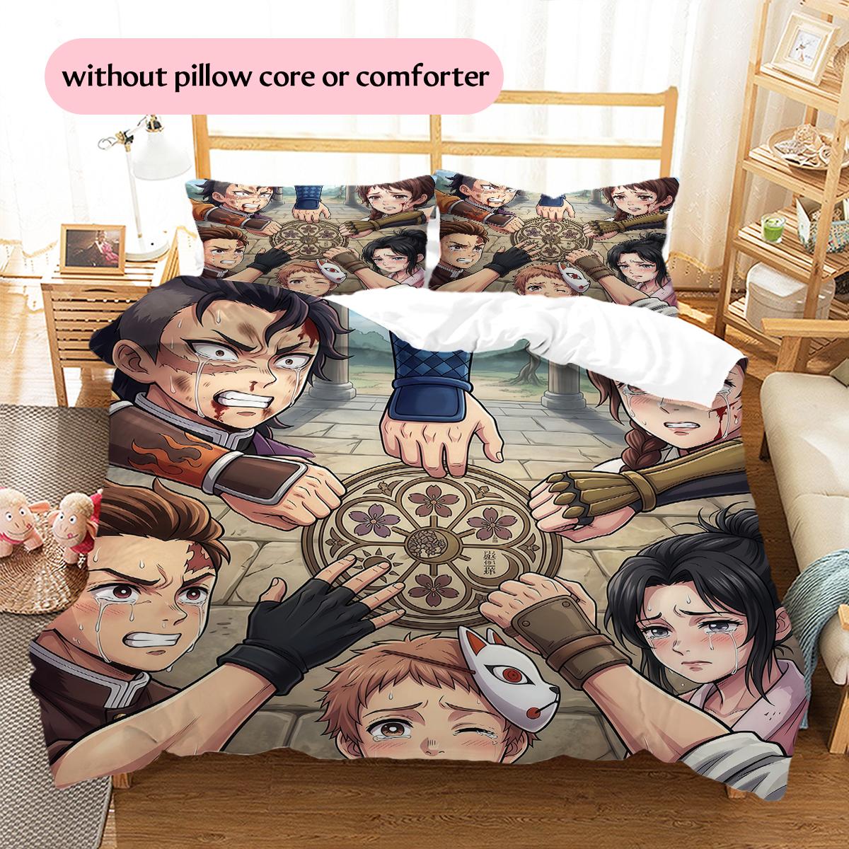 

Demon Slayer elements Pattern Bedding Quilt Set Home Decoration Gift (1 * duvet cover + 2 * pillowcase without core) 135x200cm