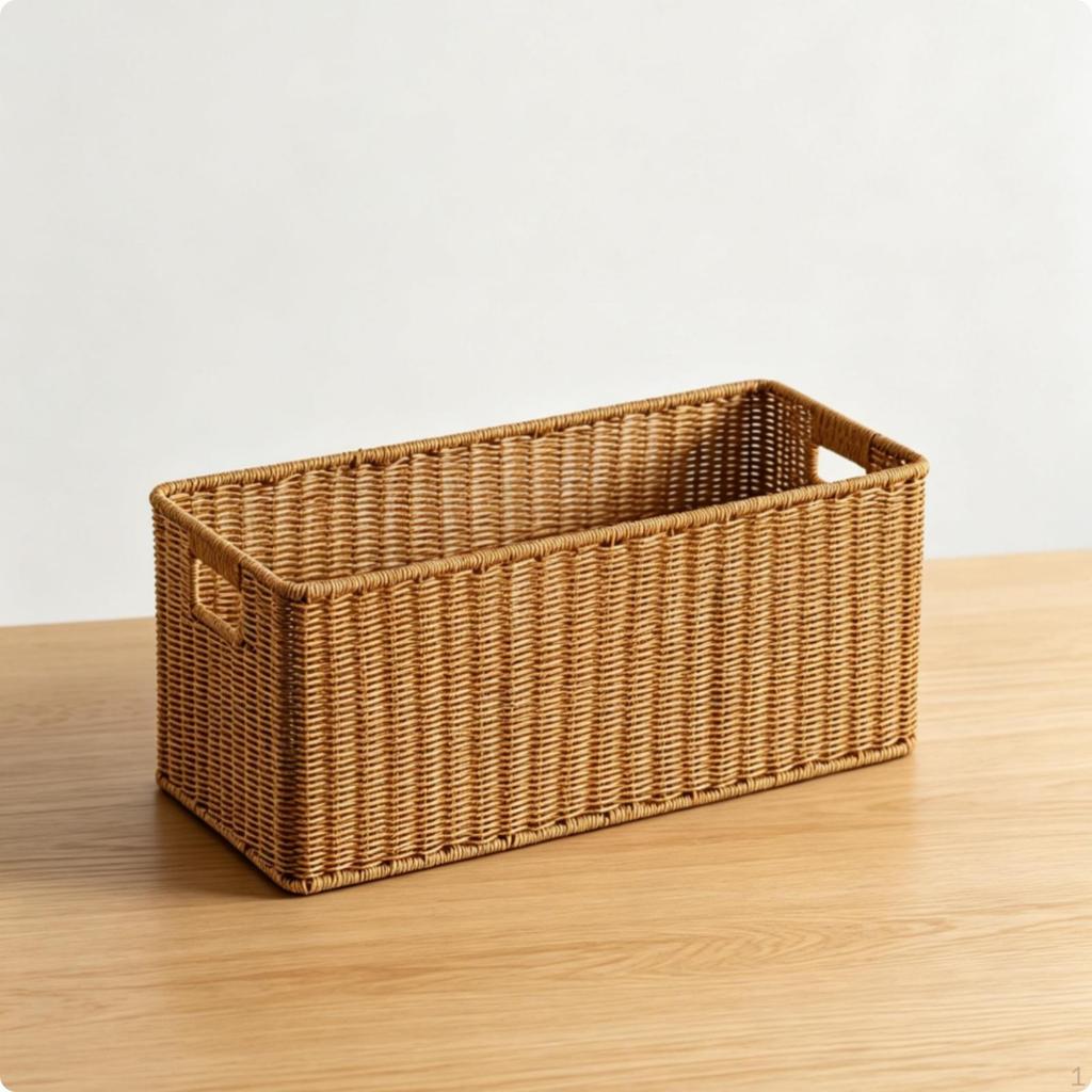Rectangular Woven Basket Light Brown Container Reinforced rimed for Home Organization
