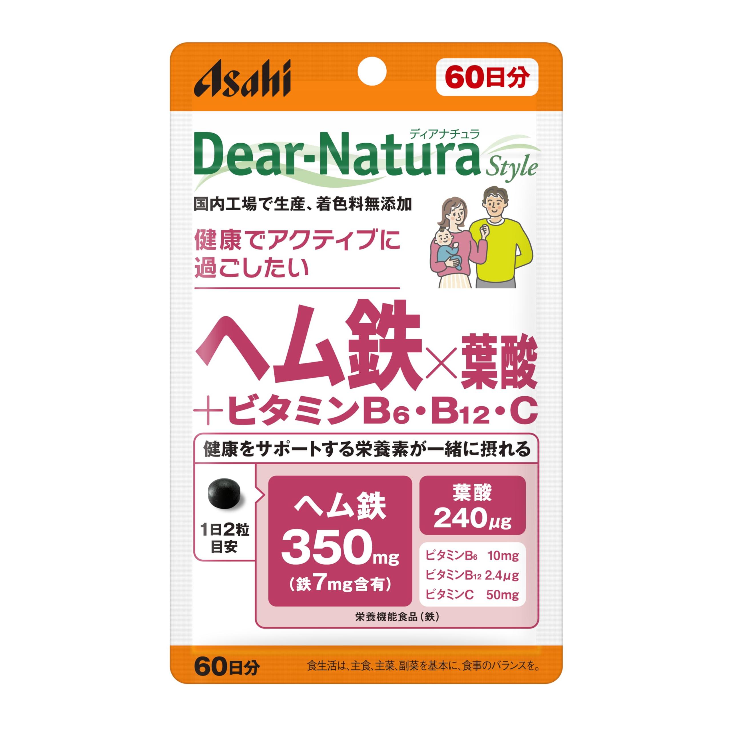 

Dear-Natura Style Heme Iron & Folic Acid + Vitamins B6, B12, C, 120 Tablets (60 Days) - Asahi Supplement, Made in Japan, Daily 2 Tablets
