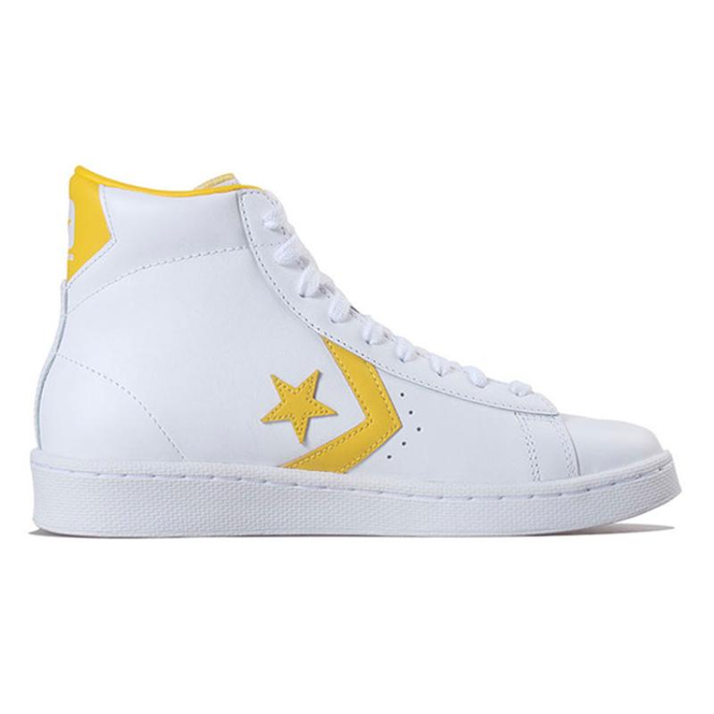 Converse Cons Pro Leather Comfortable Leisure Wrap Anti-slip High-top Skate Shoes Unisex White Yellow