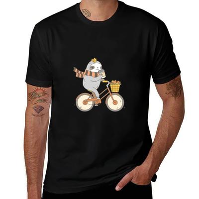 Fall Biking Sloth T-Shirt Man T Shirts Graphic T Shirt for Man 100 Percent Cotton T-Shirt
