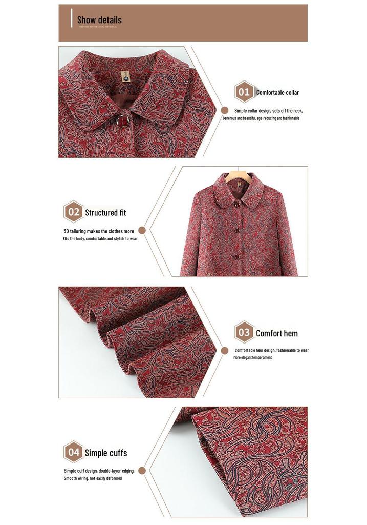 Elegant Plus-Size Floral Jacket for Middle-Aged and Elderly Women - Comfortable and Warm Long-Sleeve Top for Autumn/Winter