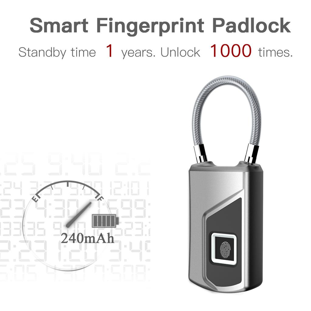 L1 Smart Biometric Fingerprint Lock Usb Rechargeable Anti theft Security Padlock Waterproof For Luggage Case Door