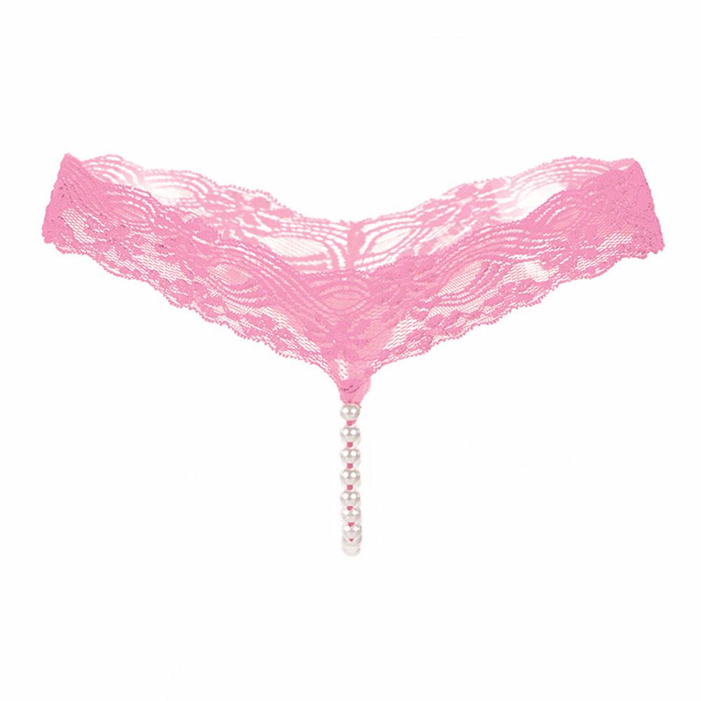 Women G String Faux Pearls See Through Sexy Transparent