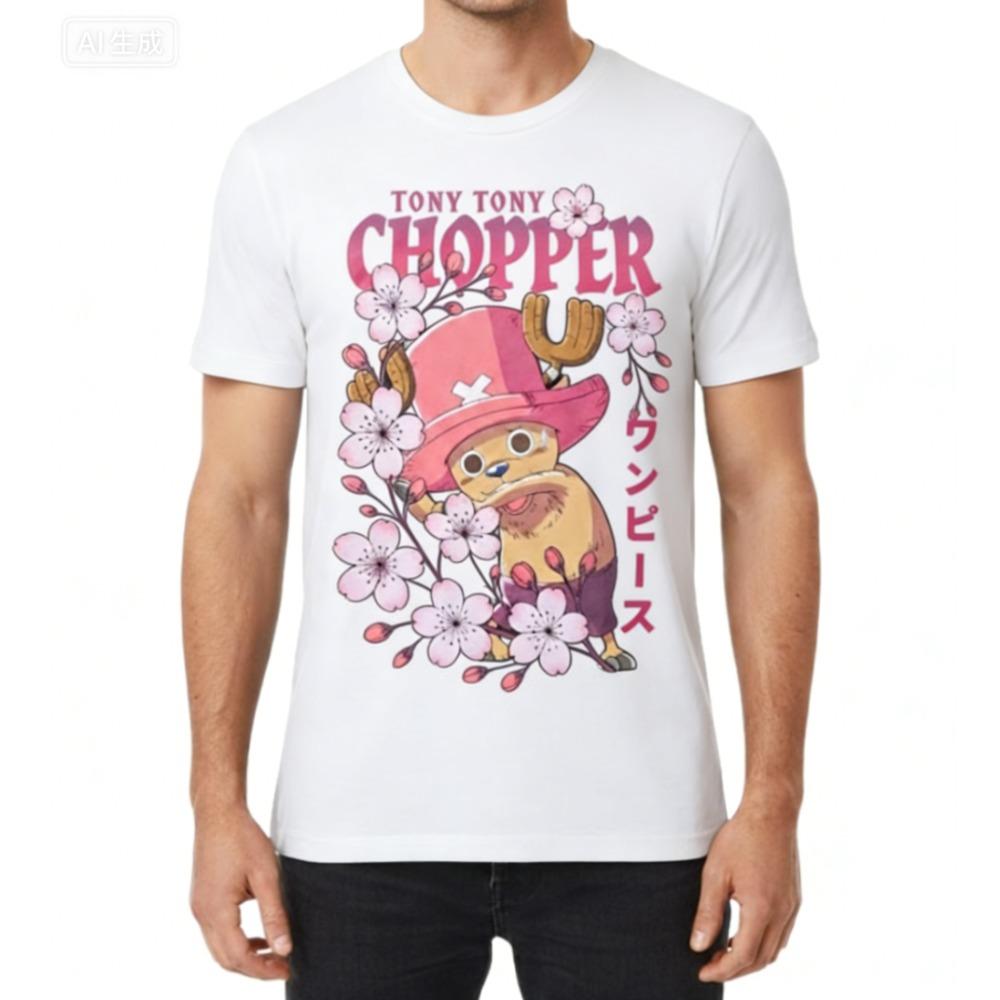 Men's One Piece Chopper Summer Cotton Short Sleeve Tony Tony Chopper Cherry Blossom Design T-Shirt Daily Wear Top