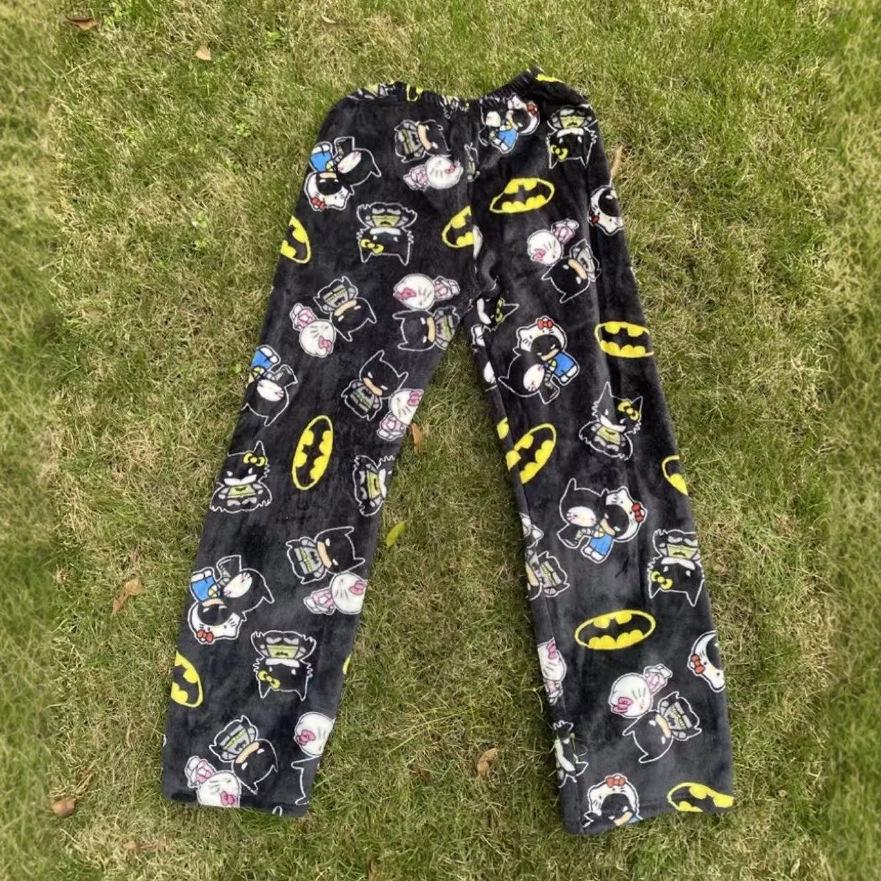 Women's Winter KT Cat Cartoon Flannel Sleep Pants - Thick, Warm, and Cozy for Home