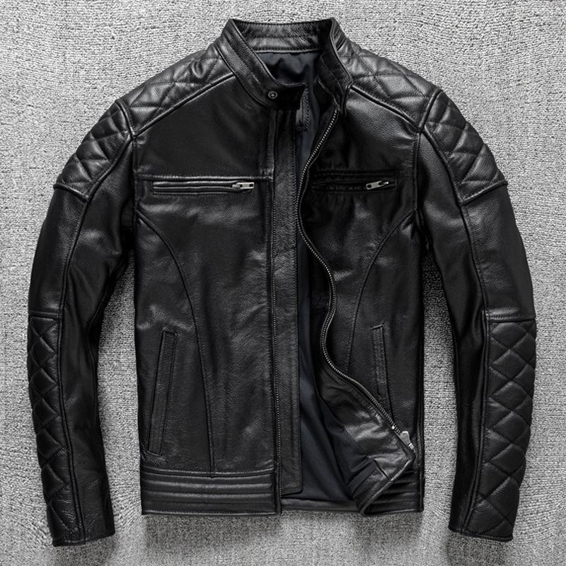 

Первый слой коровьей кожи Натуральная кожа Мужская мотоциклетная кожаная куртка Мотоциклетный костюм Куртка S чёрный