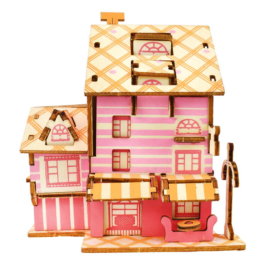 3D Wooden Puzzle Toys Jigsaw Architecture House Coffee Shop Cafe House DIY Assembly Building Model Kit Kids Educational Wood Toy