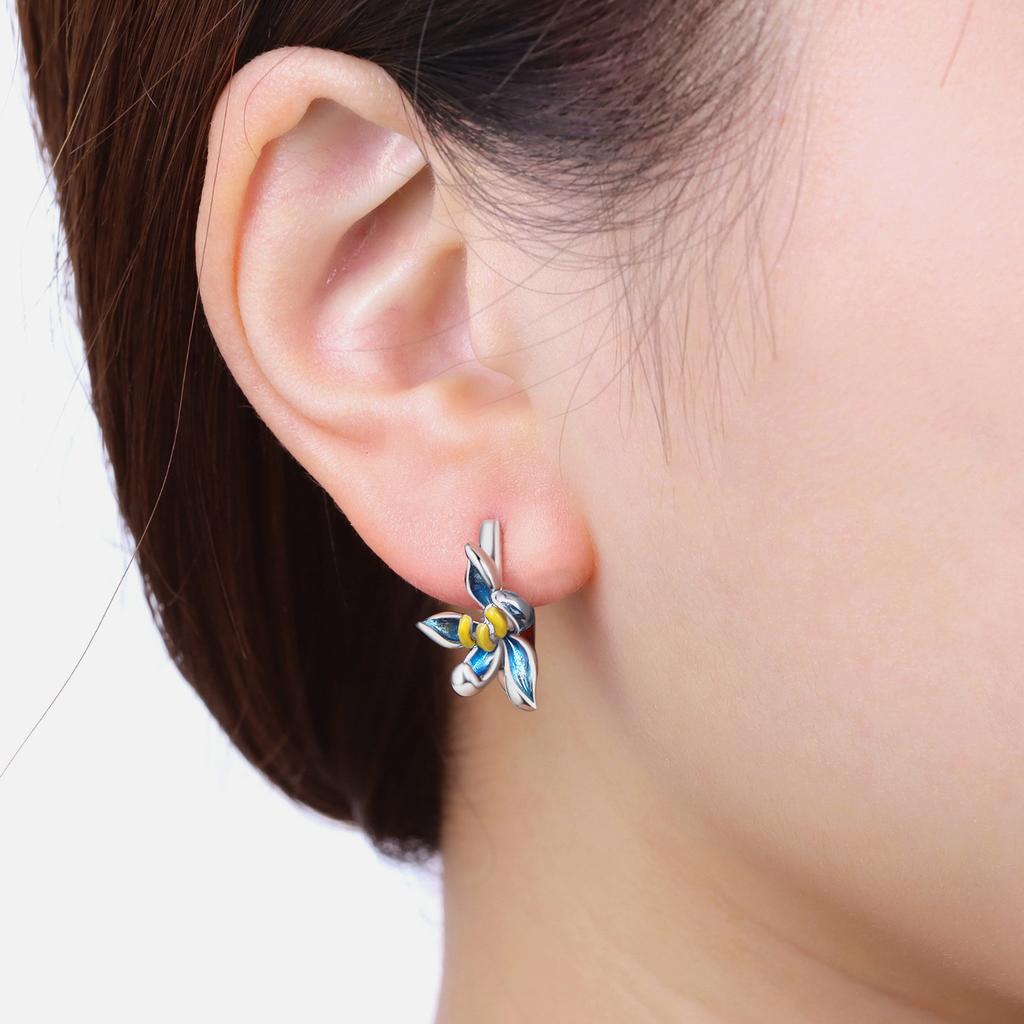 S925 Silver Blue Orchid Flower Earrings Hoop Earrings Women Jewelry Trendy Anniversary Gifts