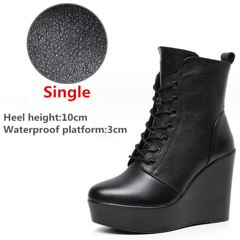 Women Genuine Leather Ankle Boots Winter Female Plush Snow Boots Platform Wedge Boots Women's High Heel Shoes Size 33-43