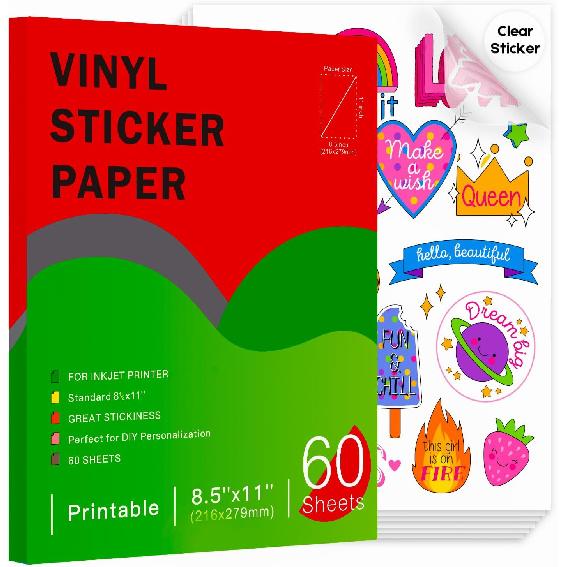 Ruibytree 30 Sheets Printable Clear Vinyl Sticker Paper for Inkjet Printers,Transparent Paper of 8.5x11 "DIY Personalized Self-adhesive Paper That is