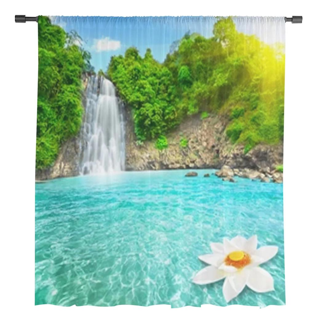 Beautiful Lotus Flower Waterfall Sheer Curtains Bedroom Voile Curtain Living Room Window Sheer Curtains Kitchen Tulle Drapes